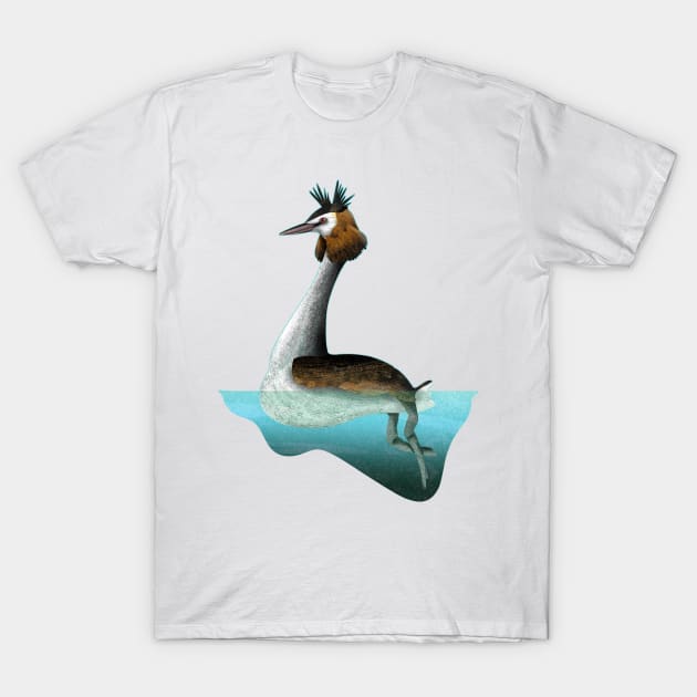 Australasian crested grebe swimming T-Shirt by mailboxdisco